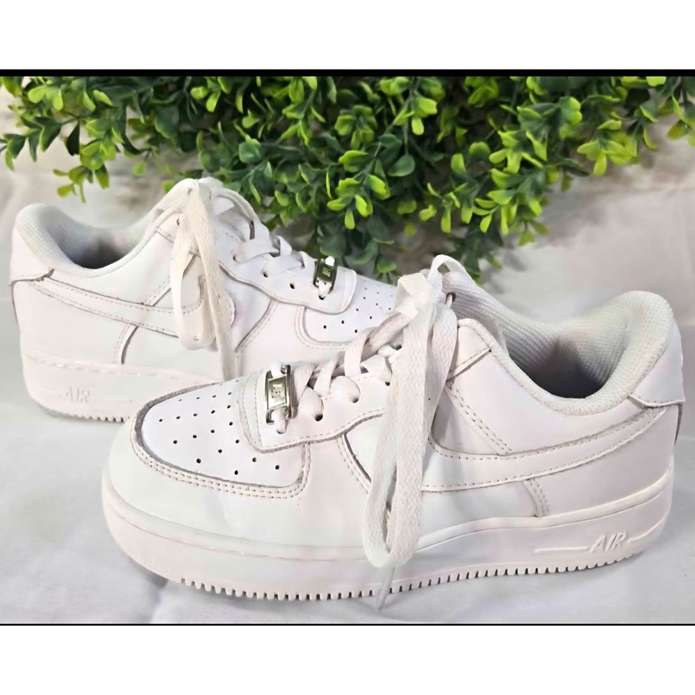Nike Air Force 1 Low White Leather Lace-Up Sneakers Youth US 2.5